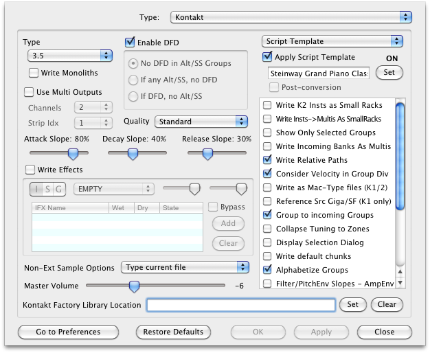 Kontakt Preferences